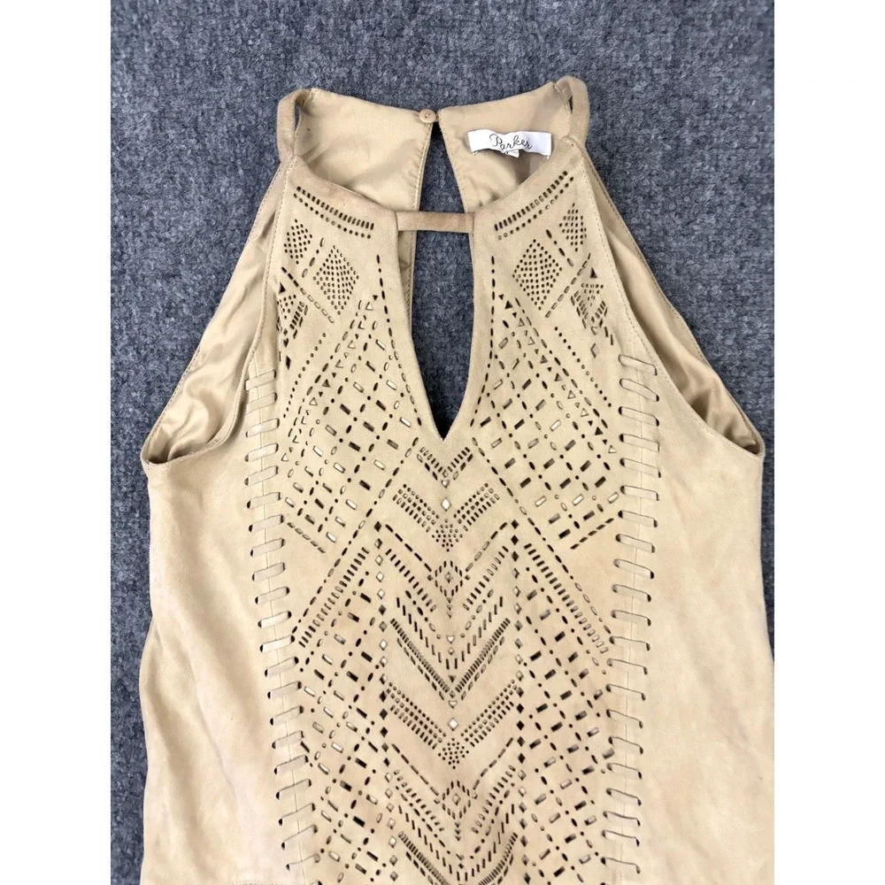 Parker Suede Fringe Dress XS Tan Laser Cut Western Boho Festival
